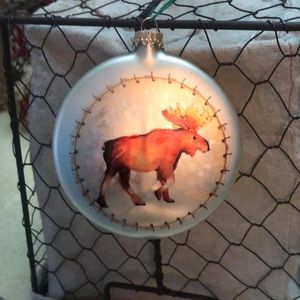 Rare Christmas by Krebs Leslie Beck Glass Christmas Ornament w/Moose 3.5”